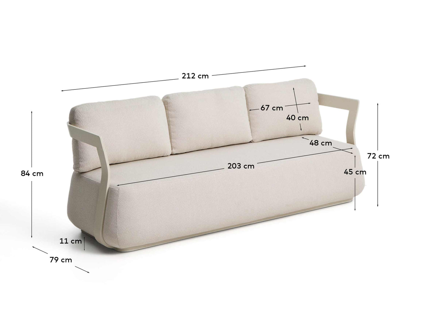 Divano Tamaris 3 posti in alluminio écru 217 cm