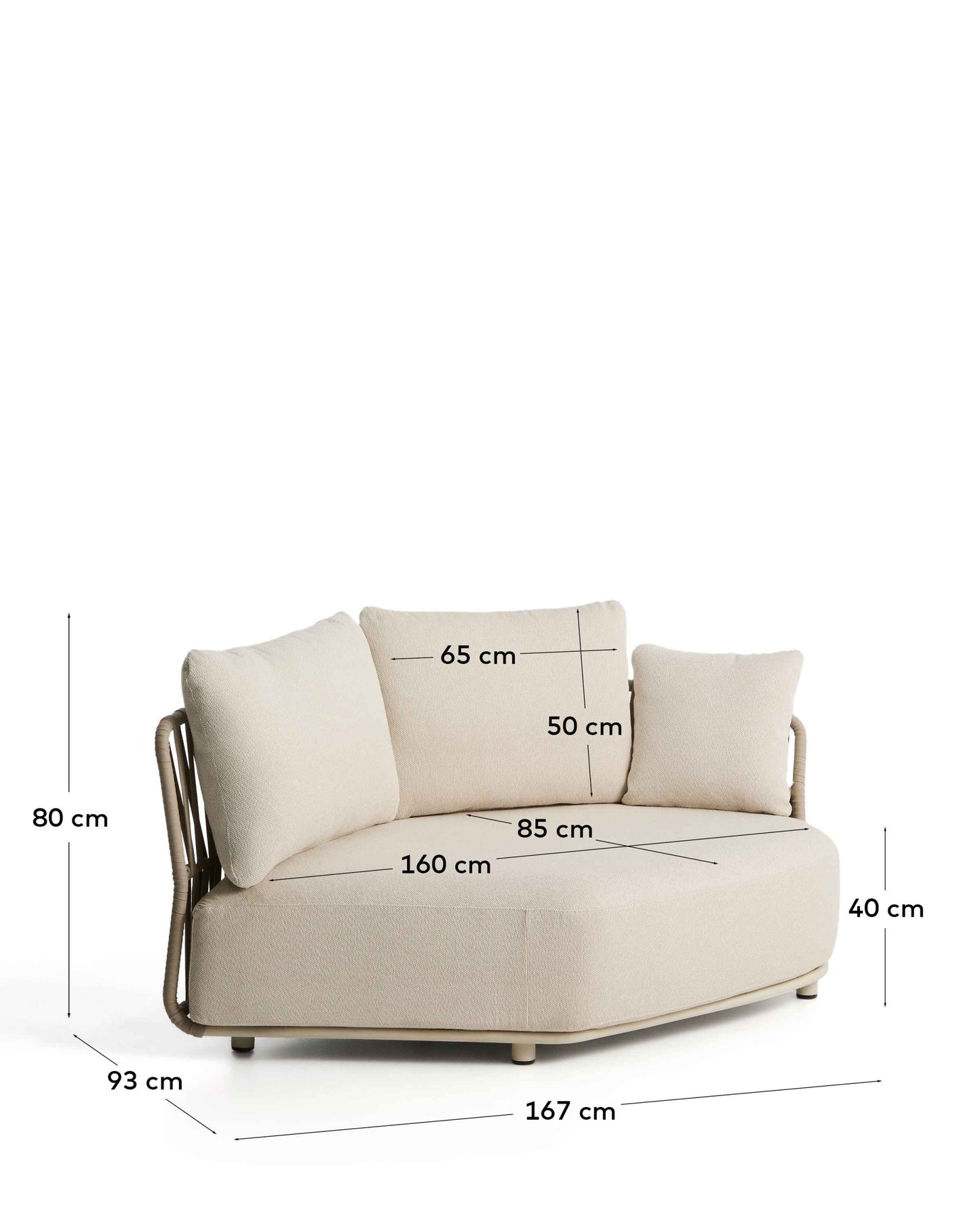 Modulo curvo Osani in alluminio écru e corda tortora 167 cm