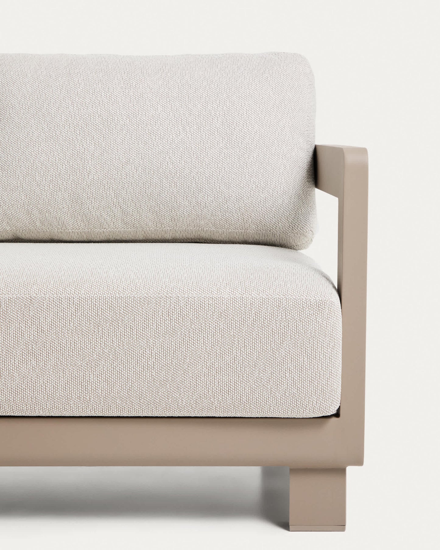 Set Nerano con divano 3 posti, 2 poltrone e tavolino in vetro temperato e alluminio taupe