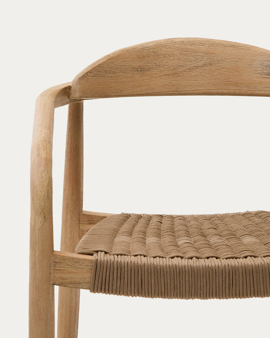 Set composto da tavolo Sori in legno massiccio di acacia e 4 sedie impilabili Nina in legno massiccio di acacia e corda beige 200 x 100 cm