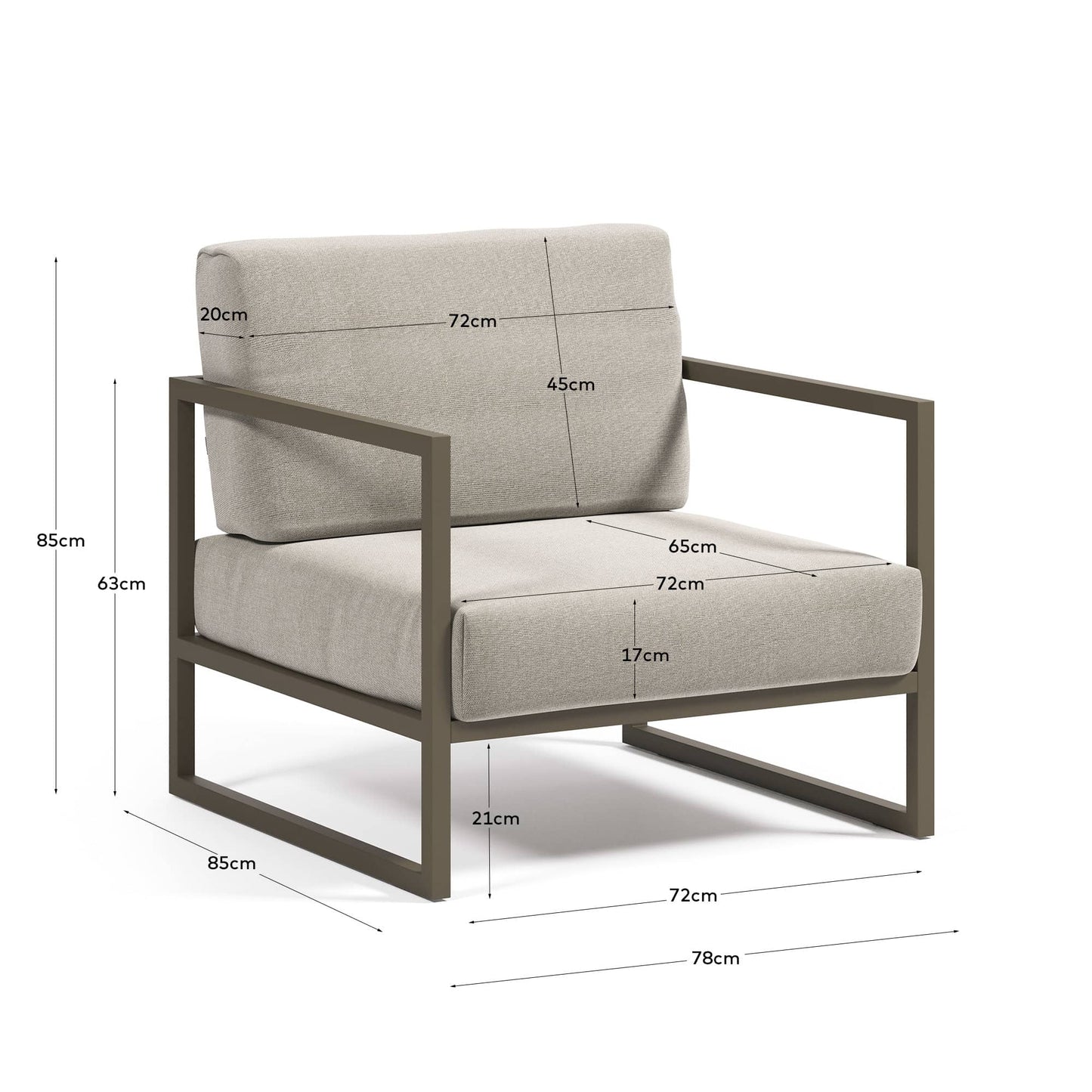 Poltrona 100% da esterno Comova grigio chiaro ed alluminio verde