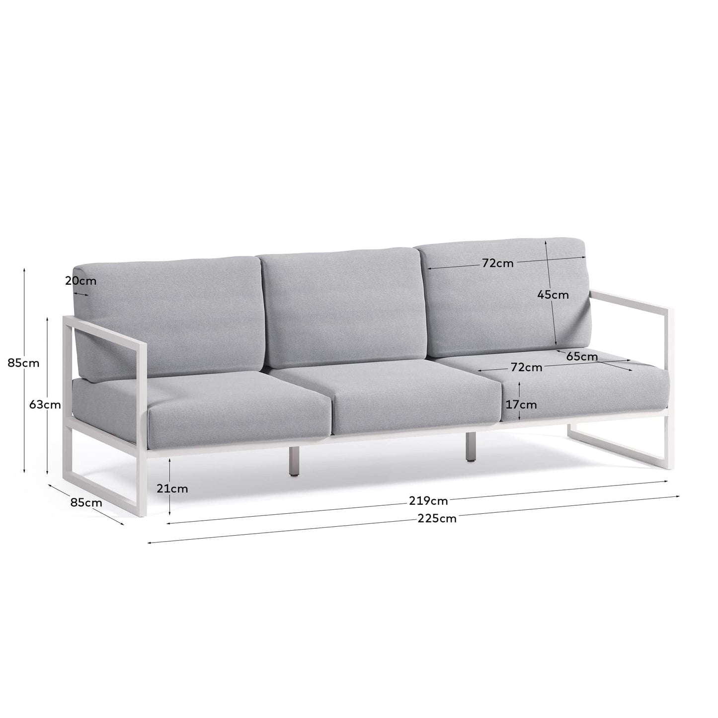 Divano 100% da esterno Comova 3 posti blu ed alluminio bianco 222 cm