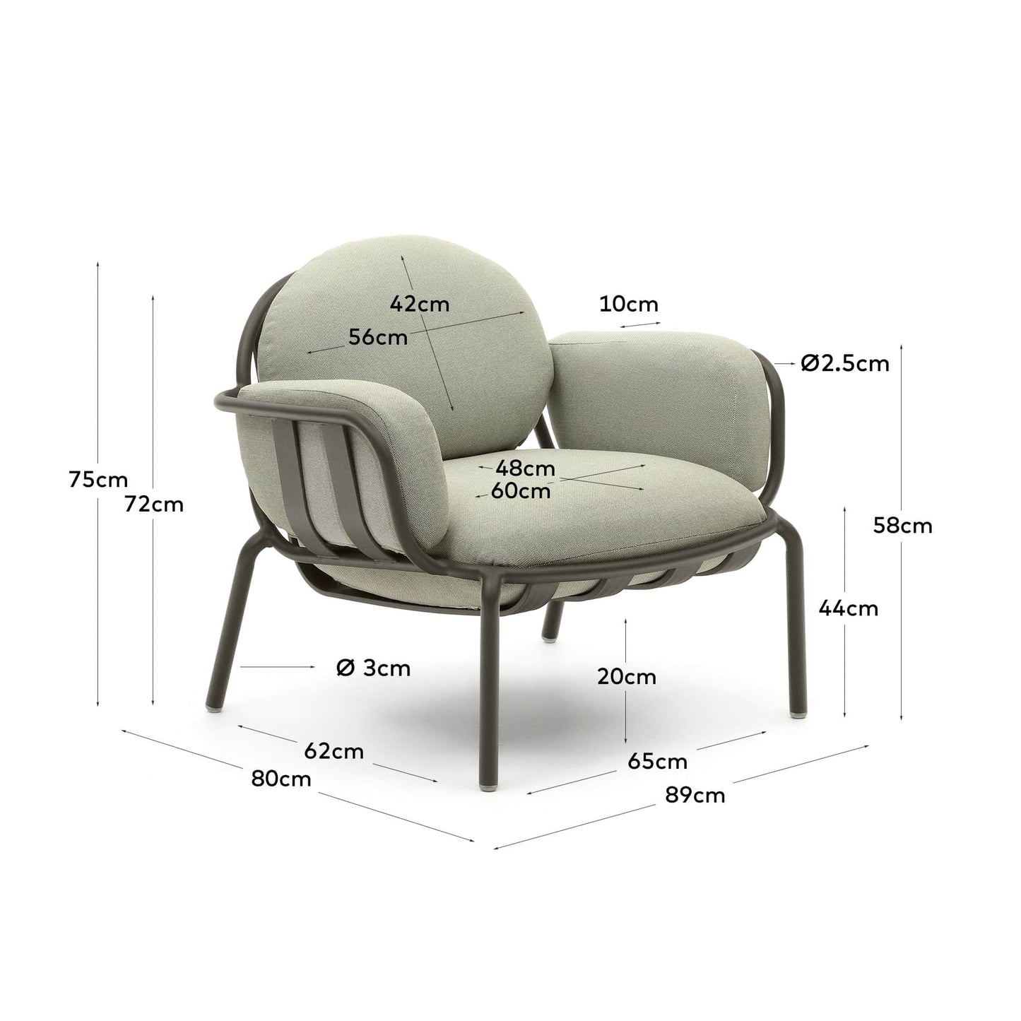 Poltrona da esterno Joncols in alluminio verniciato verde
