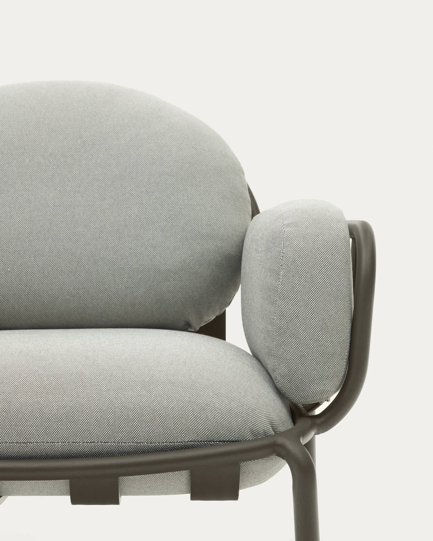 Poltrona da esterno Joncols con rivestimento grigio con struttura in alluminio e finitura verde