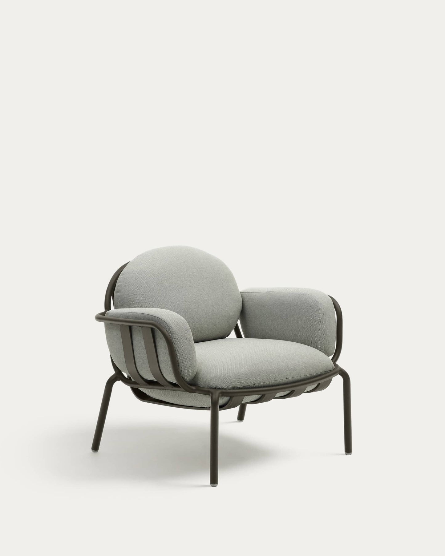 Poltrona da esterno Joncols con rivestimento grigio con struttura in alluminio e finitura verde