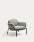 Poltrona da esterno Joncols con rivestimento grigio con struttura in alluminio e finitura verde