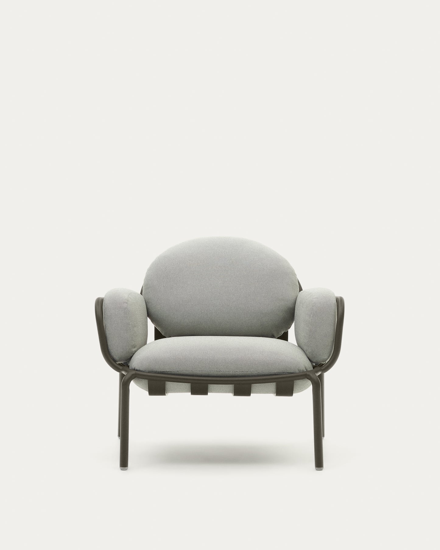 Poltrona da esterno Joncols con rivestimento grigio con struttura in alluminio e finitura verde