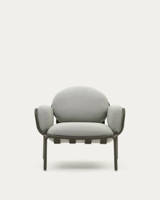 Poltrona da esterno Joncols con rivestimento grigio con struttura in alluminio e finitura verde