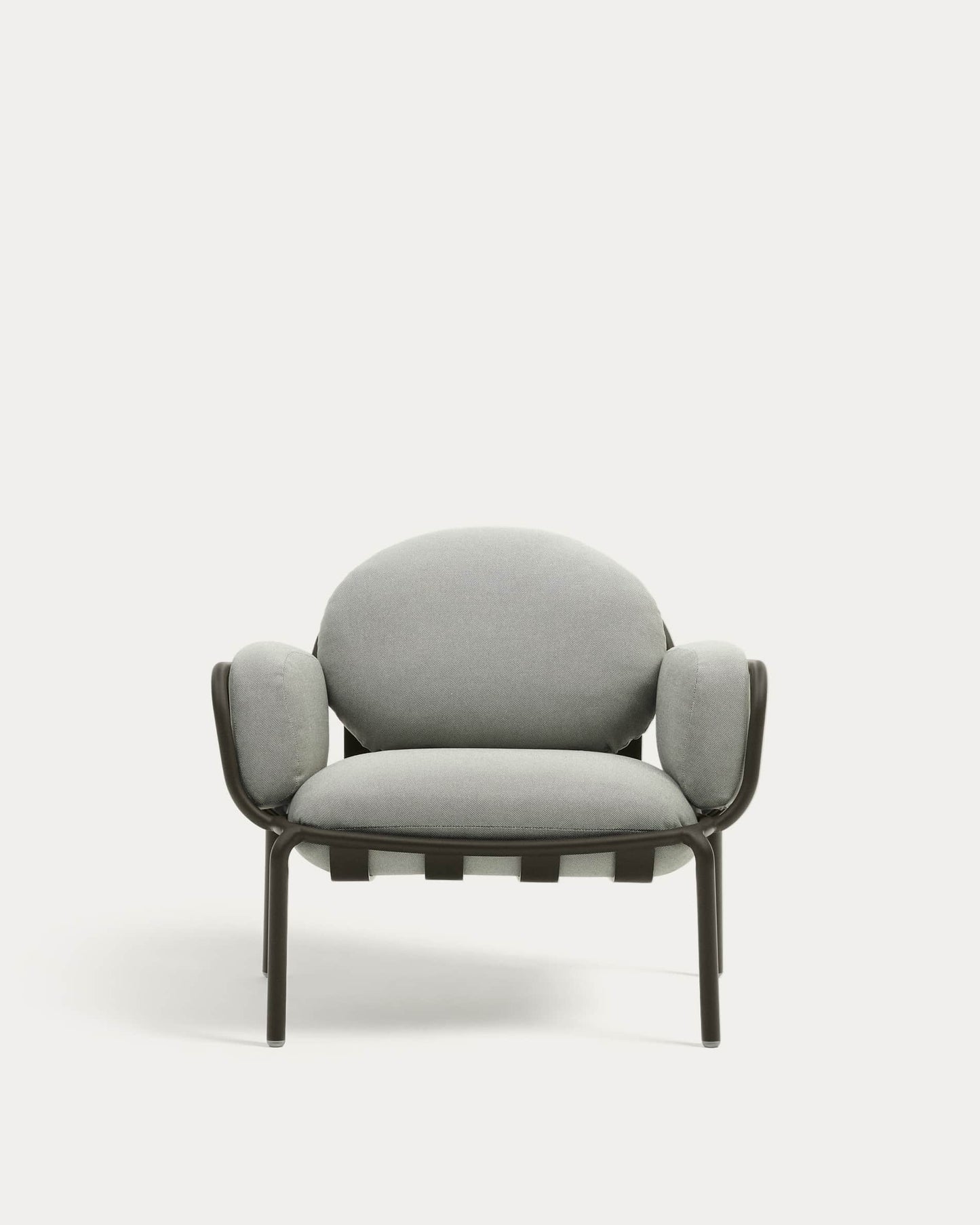 Poltrona da esterno Joncols con rivestimento grigio con struttura in alluminio e finitura verde