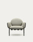 Poltrona da esterno Joncols con rivestimento beige e struttura in alluminio con finitura grigia