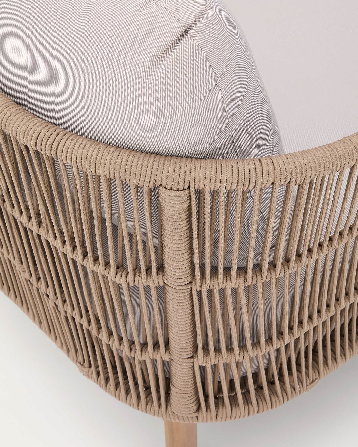 Lettino doppio Catalina in corda beige e 100% legno massiccio di acacia
