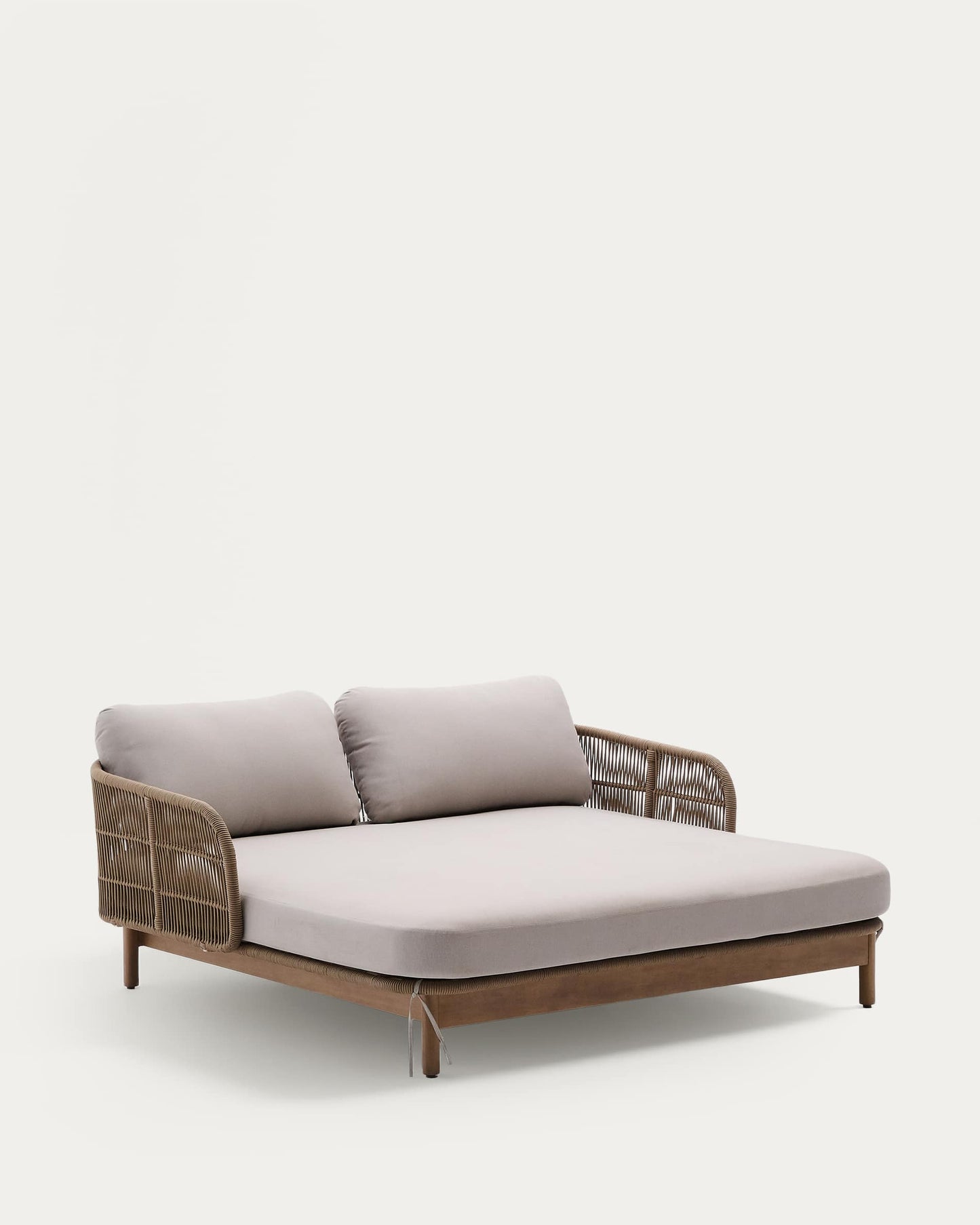 Lettino doppio Catalina in corda beige e 100% legno massiccio di acacia