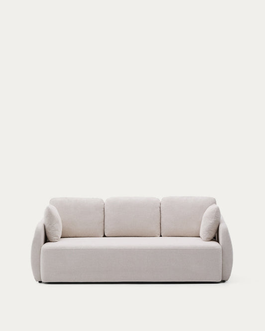 Divano letto Laira a 3 posti in ciniglia écru 218 cm