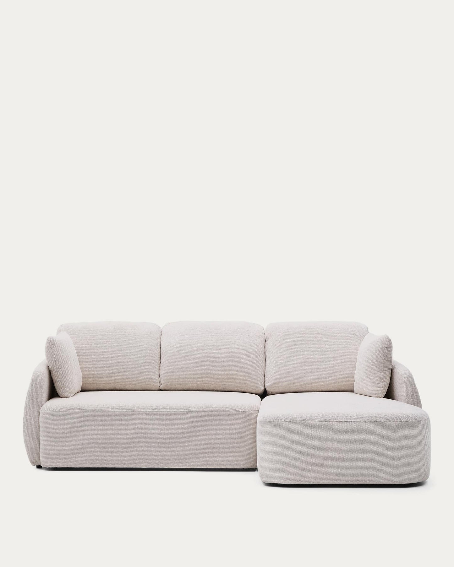 Divano letto Laira a 3 posti in ciniglia con chaise longue destra écru 246 cm