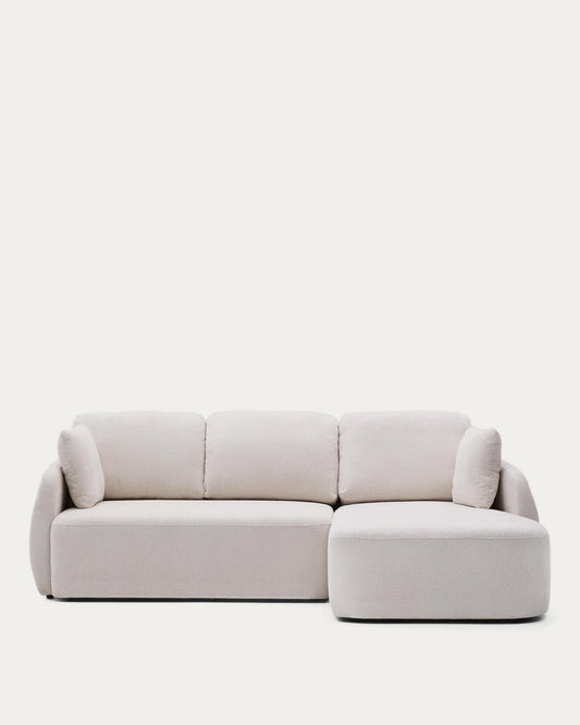Divano letto Laira a 3 posti in ciniglia con chaise longue destra écru 246 cm