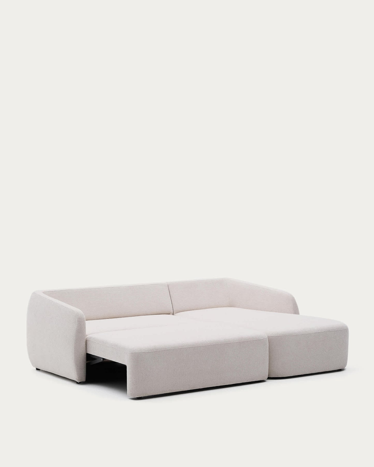 Divano letto Laira a 3 posti in ciniglia con chaise longue destra écru 246 cm