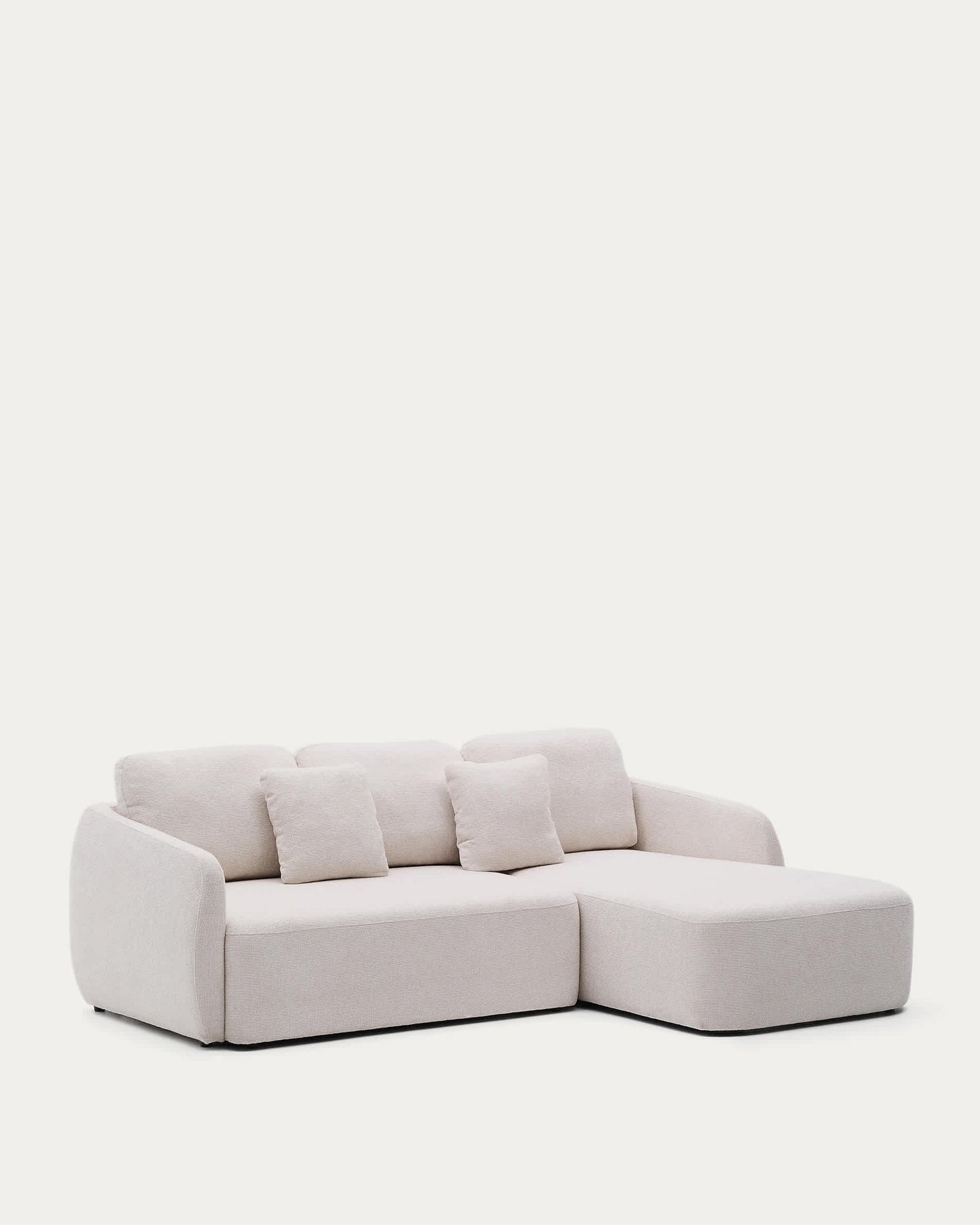 Divano letto Laira a 3 posti in ciniglia con chaise longue destra écru 246 cm