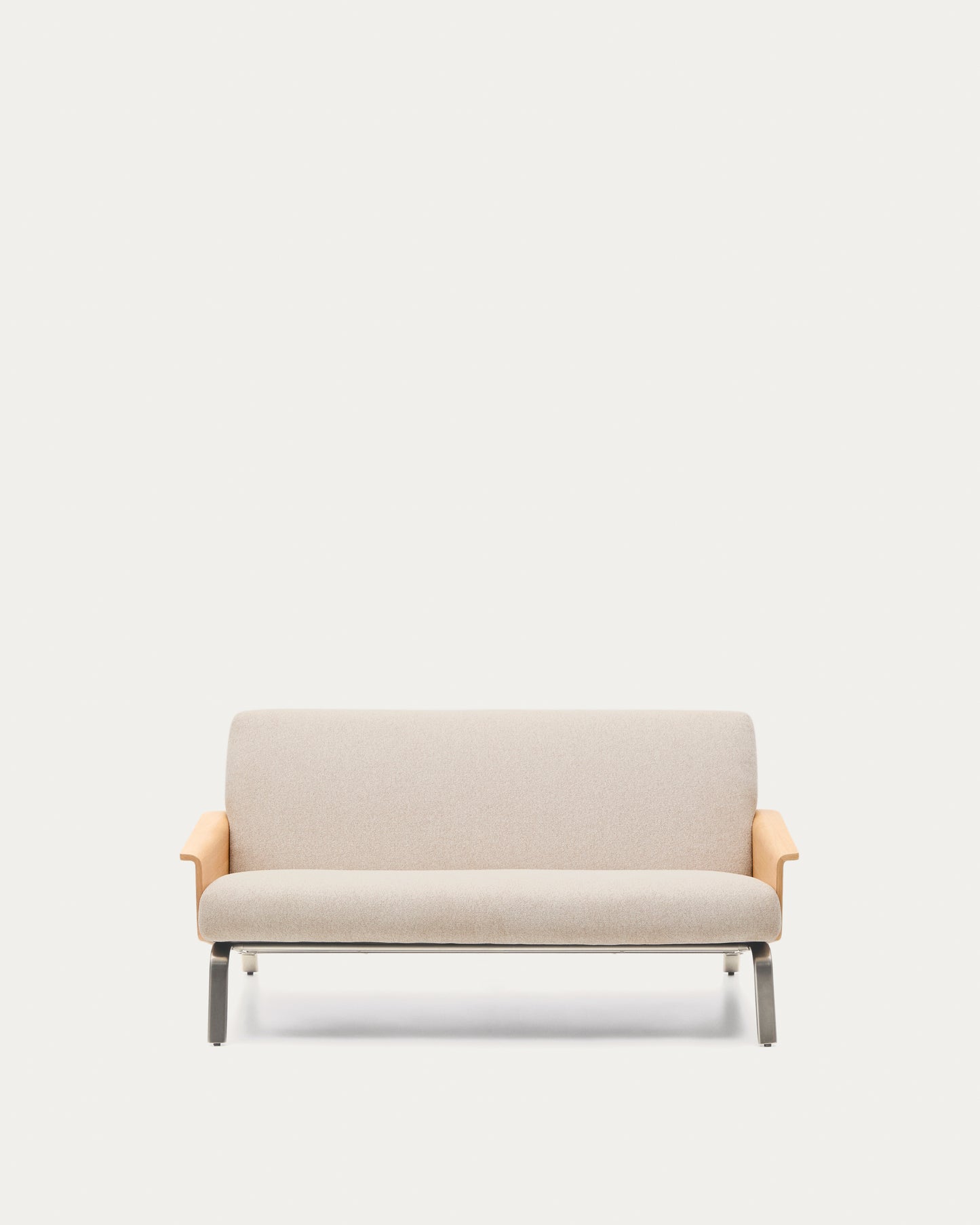 Divano Amsen 2 posti beige in compensato di rovere beige con gambe in acciaio inox spazzolato 165 cm