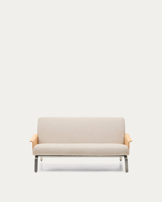 Divano Amsen 2 posti beige in compensato di rovere beige con gambe in acciaio inox spazzolato 165 cm