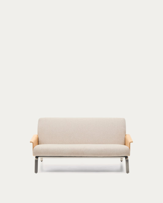 Divano Amsen 2 posti beige in compensato di rovere beige con gambe in acciaio inox spazzolato 165 cm