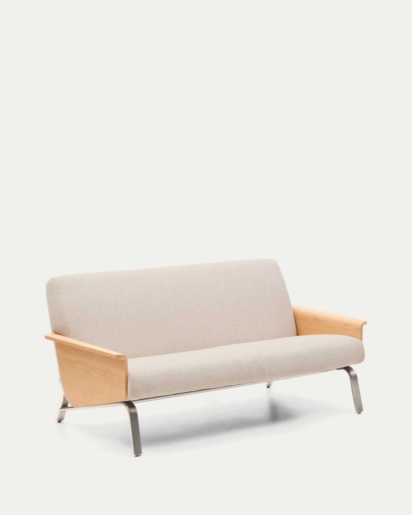 Divano Amsen 2 posti beige in compensato di rovere beige con gambe in acciaio inox spazzolato 165 cm