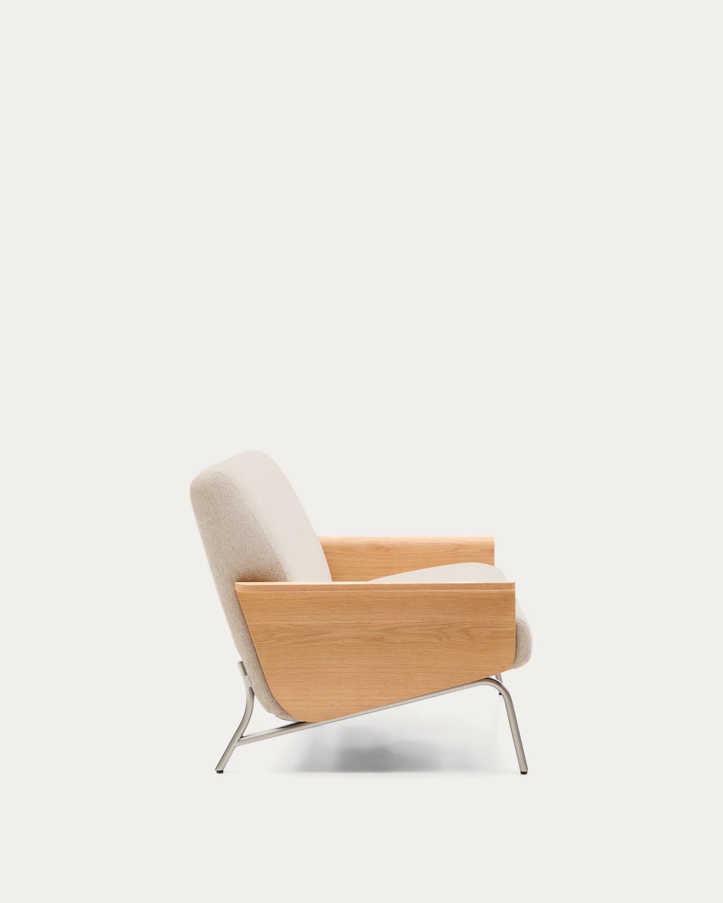 Divano Amsen 2 posti beige in compensato di rovere beige con gambe in acciaio inox spazzolato 165 cm
