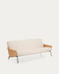 Divano Amsen 3 posti in ciniglia beige, in compensato di rovere beige con gambe in acciaio inox spazzolato 205 cm