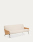 Divano Amsen 3 posti in ciniglia beige, in compensato di rovere beige con gambe in acciaio inox spazzolato 205 cm