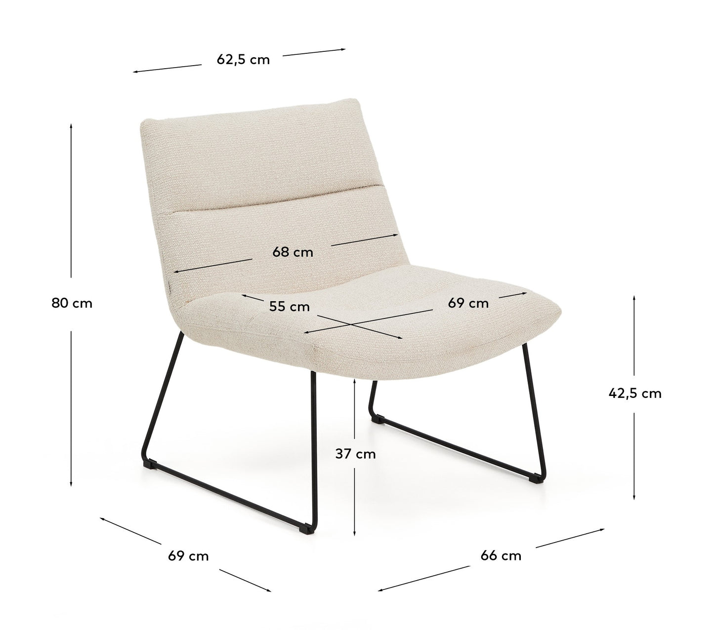 Poltrona Asen in ciniglia beige e gambe in acciaio nero FSC 100%