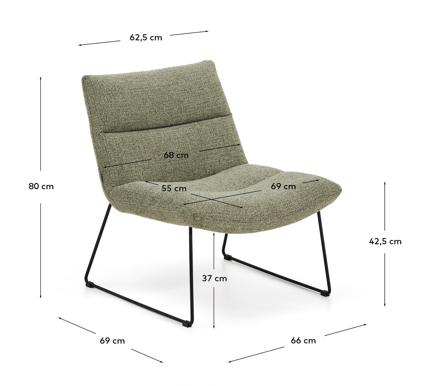 Poltrona Asen in ciniglia verde e gambe in acciaio nero FSC 100%