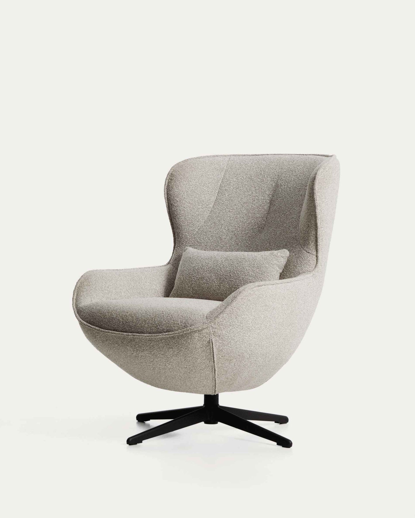 Poltrona girevole Sorile in ciniglia beige e acciaio con finitura nera FSC 100%