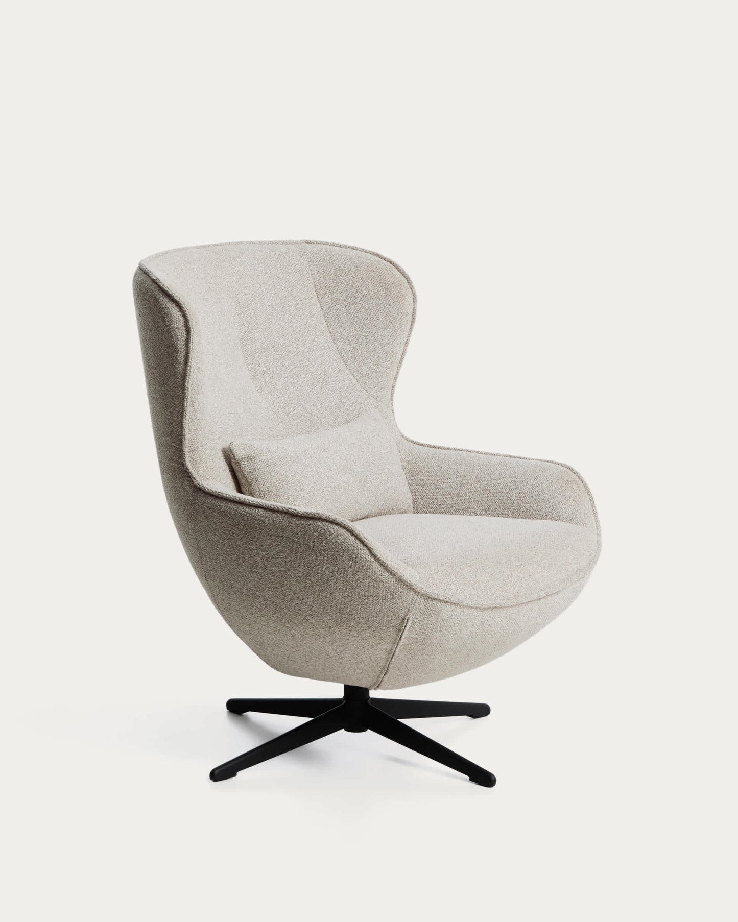Poltrona girevole Sorile in ciniglia beige e acciaio con finitura nera FSC 100%