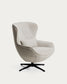 Poltrona girevole Sorile in ciniglia beige e acciaio con finitura nera FSC 100%