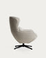 Poltrona girevole Sorile in ciniglia beige e acciaio con finitura nera FSC 100%