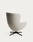 Poltrona girevole Sorile in ciniglia beige e acciaio con finitura nera FSC 100%