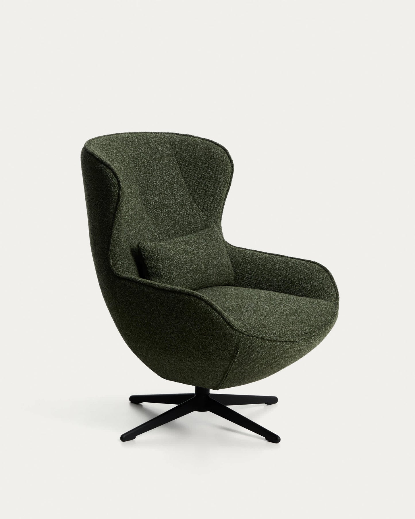 Poltrona girevole Sorile in ciniglia verde scuro e acciaio con finitura nera FSC 100%