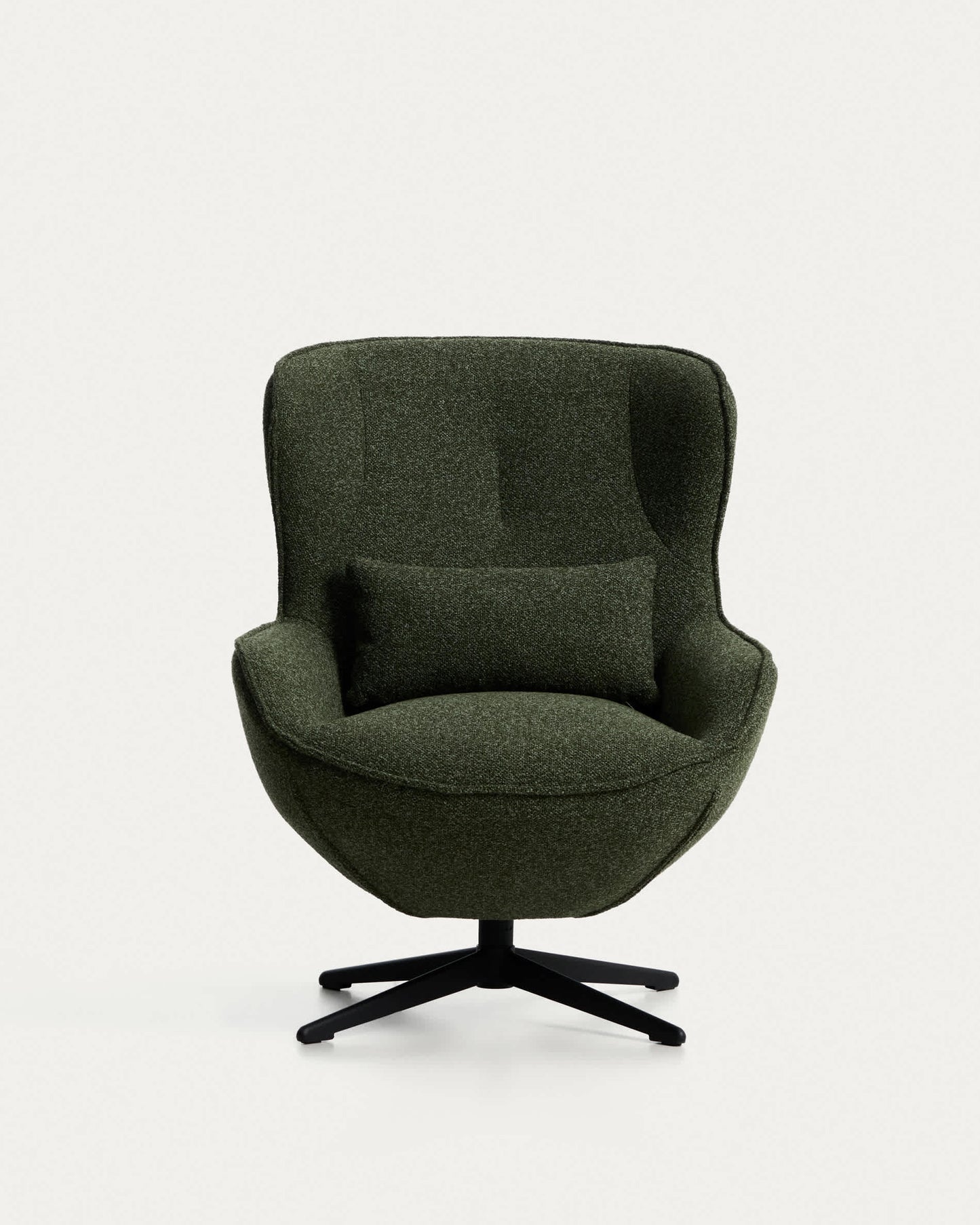 Poltrona girevole Sorile in ciniglia verde scuro e acciaio con finitura nera FSC 100%