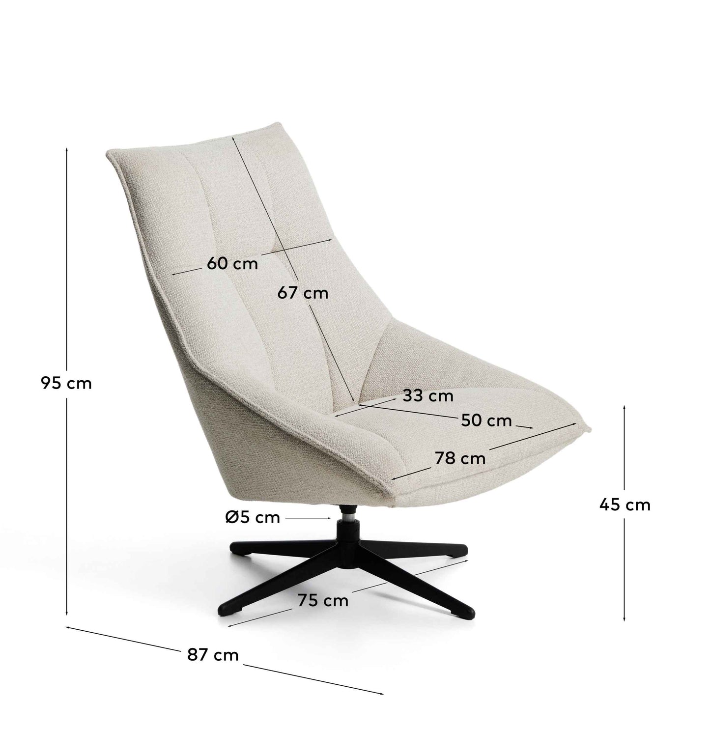 Poltrona girevole Dirala in ciniglia beige e acciaio con finitura nera FSC 100%