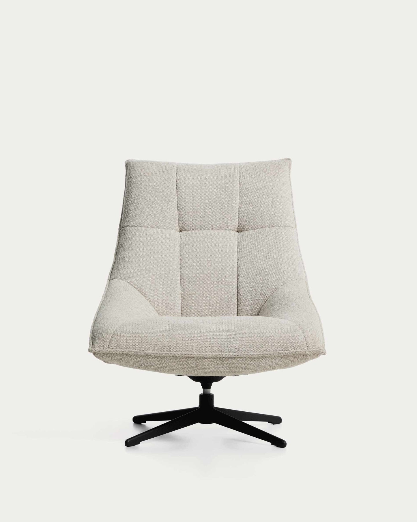 Poltrona girevole Dirala in ciniglia beige e acciaio con finitura nera FSC 100%