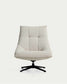 Poltrona girevole Dirala in ciniglia beige e acciaio con finitura nera FSC 100%