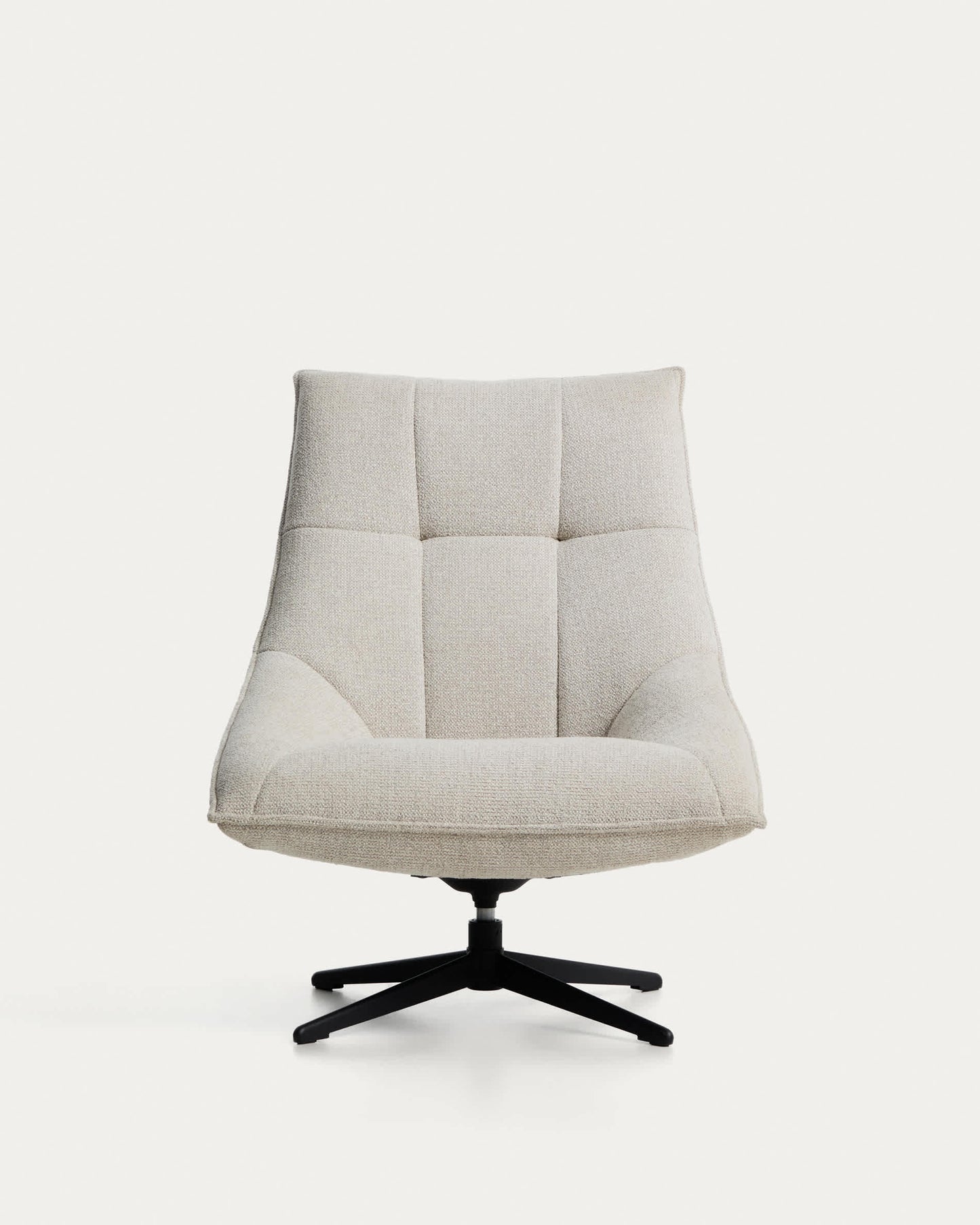 Poltrona girevole Dirala in ciniglia beige e acciaio con finitura nera FSC 100%
