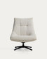 Poltrona girevole Dirala in ciniglia beige e acciaio con finitura nera FSC 100%