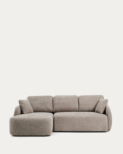 Divano letto Laira 3 posti in ciniglia tortora con chaise longue sinistra 246 cm
