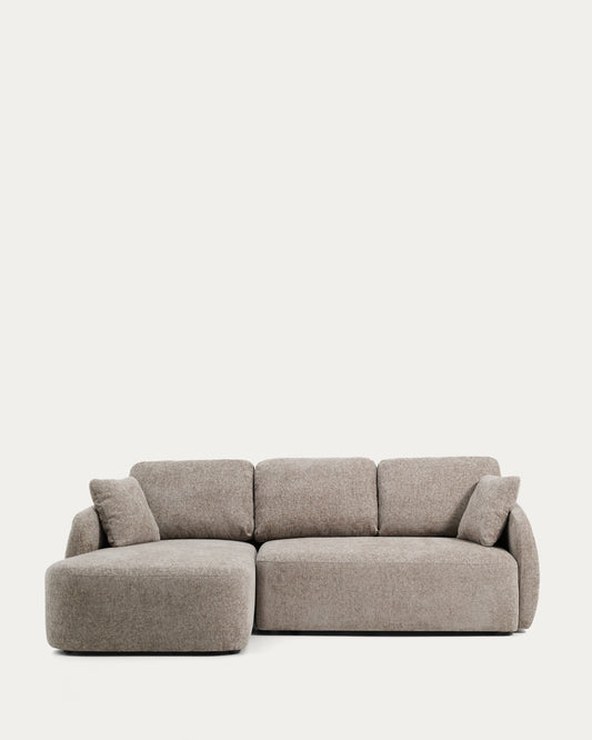 Divano letto Laira 3 posti in ciniglia tortora con chaise longue sinistra 246 cm