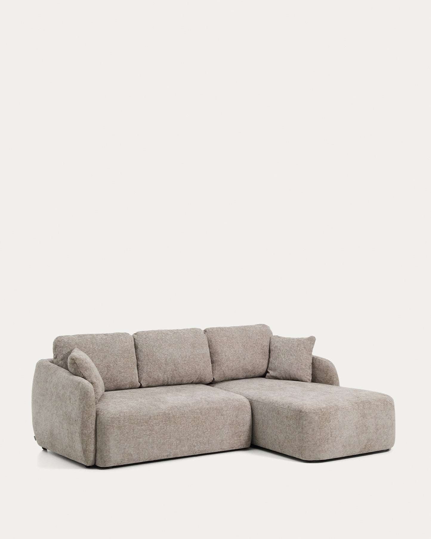 Divano letto Laira 3 posti in ciniglia tortora con chaise longue destra 246 cm