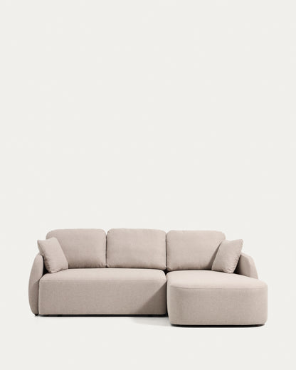 Divano letto Laira 3 posti in ciniglia beige con chaise longue destra 246 cm