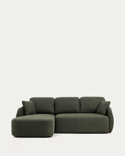 Divano letto Laira 3 posti in ciniglia verde scuro con chaise longue sinistra 246 cm