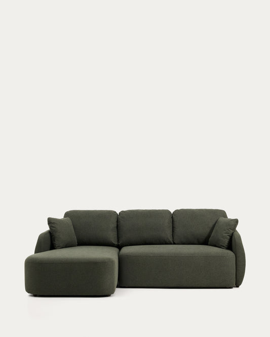 Divano letto Laira 3 posti in ciniglia verde scuro con chaise longue sinistra 246 cm