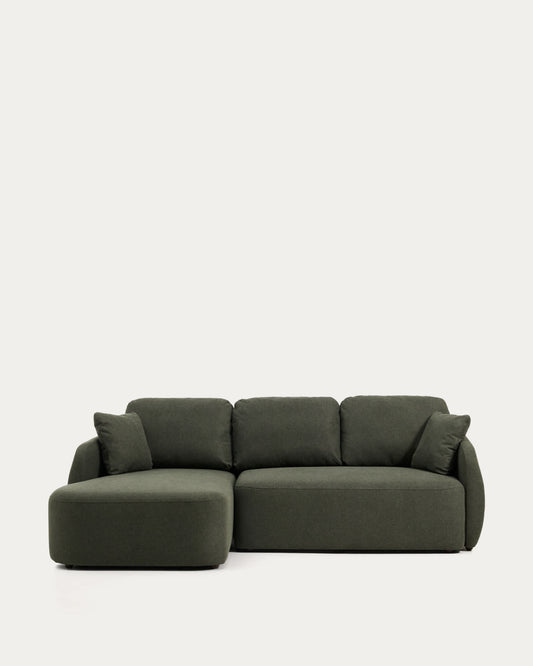 Divano letto Laira 3 posti in ciniglia verde scuro con chaise longue sinistra 246 cm
