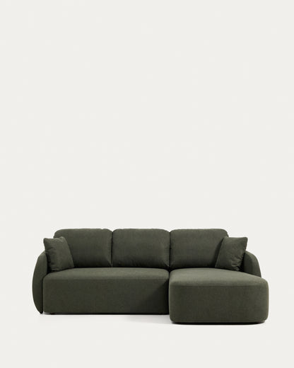 Divano letto Laira 3 posti in ciniglia verde scuro con chaise longue destra 246 cm